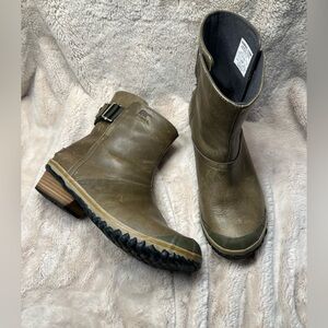 Sorel Slimboot Shortie Pull On Riding Ankle Boots Green 10 Waterproof Rain